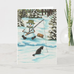 Winter Wonders Snowman Gone Fishing by Bihrle Holiday Card