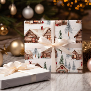 Winter Wood Cabin Christmas Wrapping Paper