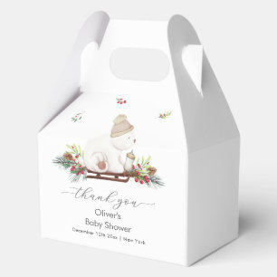 Winter Wooden Sleigh Polar Bear Baby Shower Favour Box