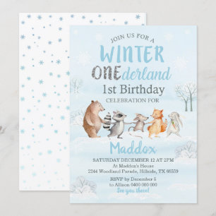 Winter Woodland 1st Birthday Invitation Winter