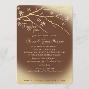 Winter Woodland 50th Anniversary Gold and Brown Invitation
