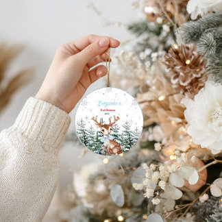 Winter Woodland Animal Baby First birthday Ceramic Tree Decoration