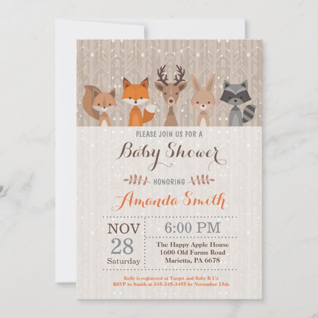 Winter Woodland Animal Baby Shower Invitation (Front)