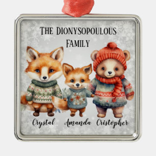 Winter Woodland Animal Family With Scarves Metal Tree Decoration