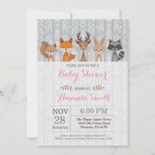 Winter Woodland Animal Girl Baby Shower Invitation