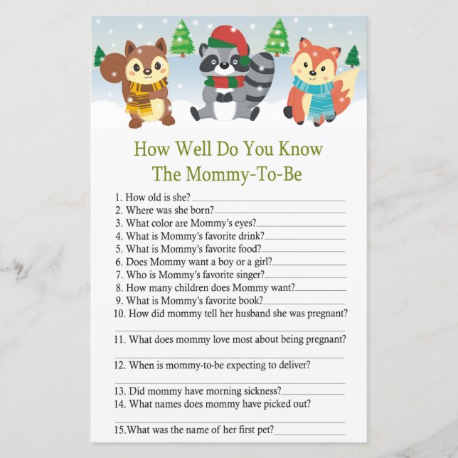 winter woodland animal how well do you know game (Front)