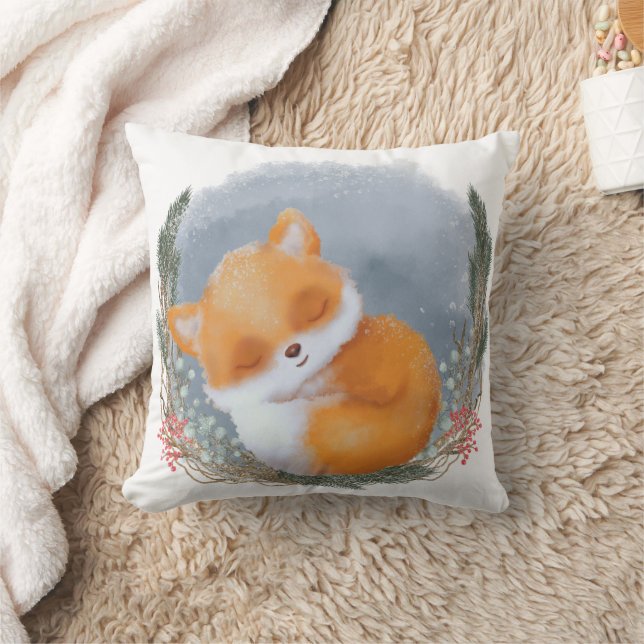 Winter Woodland Animal Sleeping Baby Fox Cushion (Blanket)