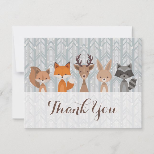 Winter Woodland Animal Thank You Card (Front)