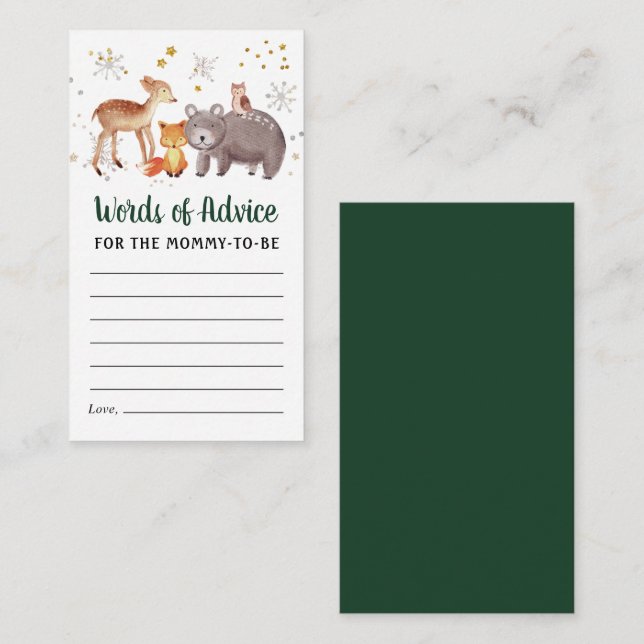 Winter Woodland Animal Words of Advice Baby Shower Enclosure Card (Front/Back)