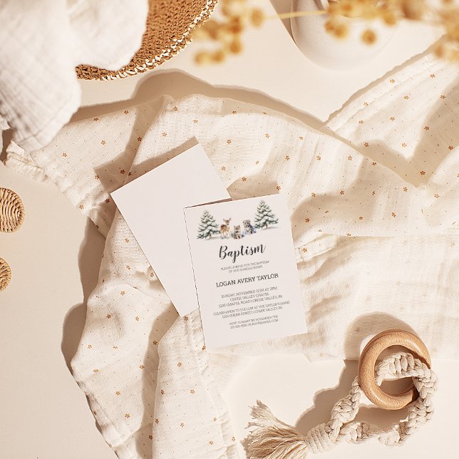Winter Woodland Animals Baby Baptism Invitation (Creator Uploaded)