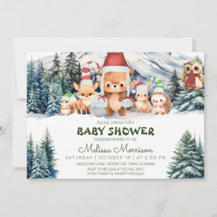 Winter Woodland Animals Baby Boy Shower Invitation