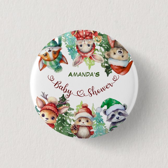 Winter Woodland Animals Baby Shower  3 Cm Round Badge (Front)