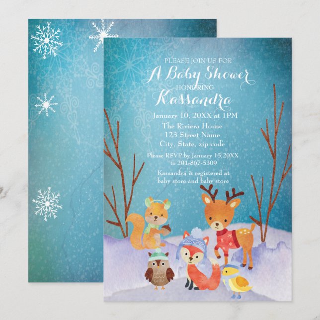 Winter Woodland Animals Baby Shower Card (Front/Back)