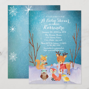 Winter Woodland Animals Baby Shower Card