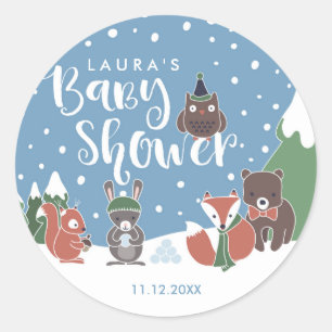 Winter Woodland Animals Baby Shower Classic Round Sticker