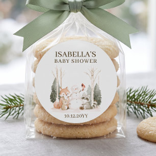 Winter Woodland Animals Baby Shower Classic Round Sticker