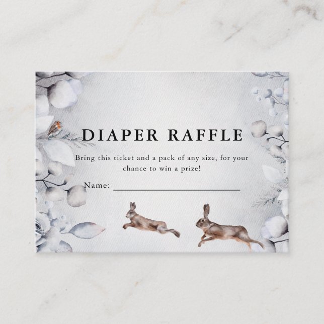 Winter Woodland Animals Baby Shower Diaper Raffle Enclosure Card (Front)
