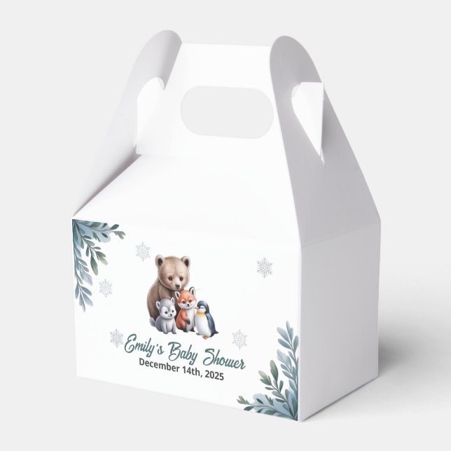 Winter Woodland Animals Baby Shower Favour Box (Front Side)