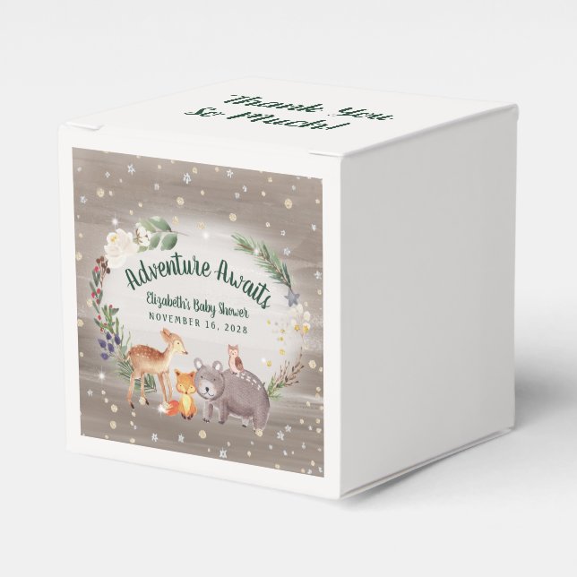 Winter Woodland Animals Baby Shower Favour Box (Front Side)