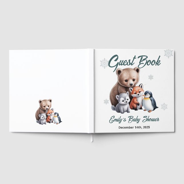 Winter Woodland Animals Baby Shower Guest Book (Full)