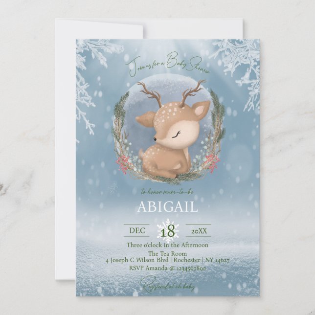 Winter Woodland Animals Baby Shower Invitation (Front)