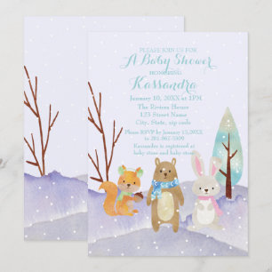 Winter Woodland Animals Baby Shower Invitation
