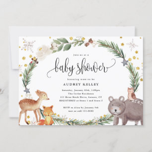 Winter Woodland Animals Baby Shower Invitation