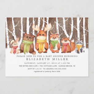 Winter Woodland Animals Baby Shower Invitation