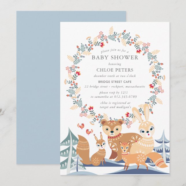 Winter Woodland Animals Baby Shower Invitation (Front/Back)