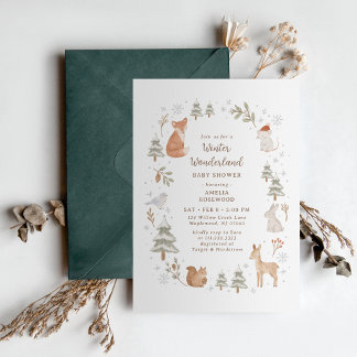 Winter Woodland Animals Baby Shower Invitation
