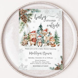 Winter Woodland Animals Baby Shower Invitation