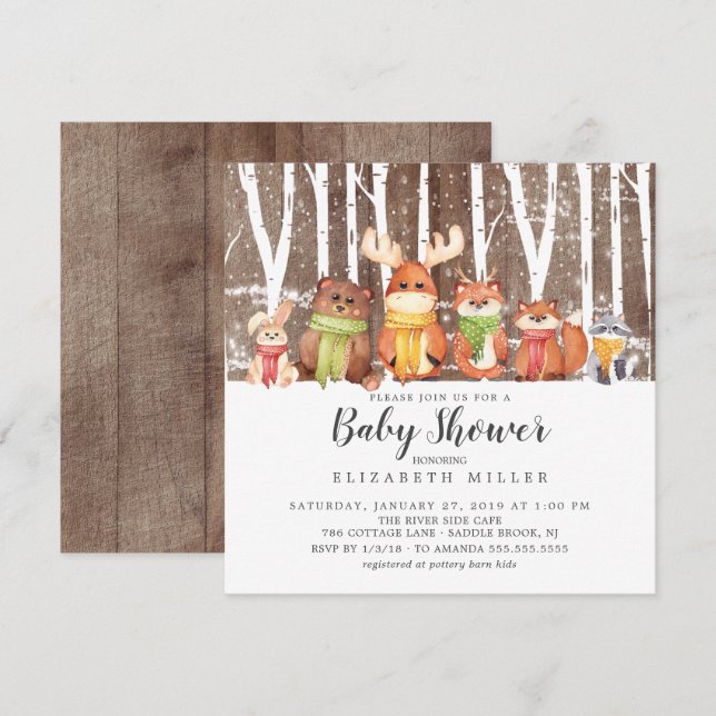 Winter Woodland Animals Baby Shower Invitation (Front/Back)