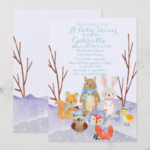 Winter Woodland Animals Baby Shower Invitation