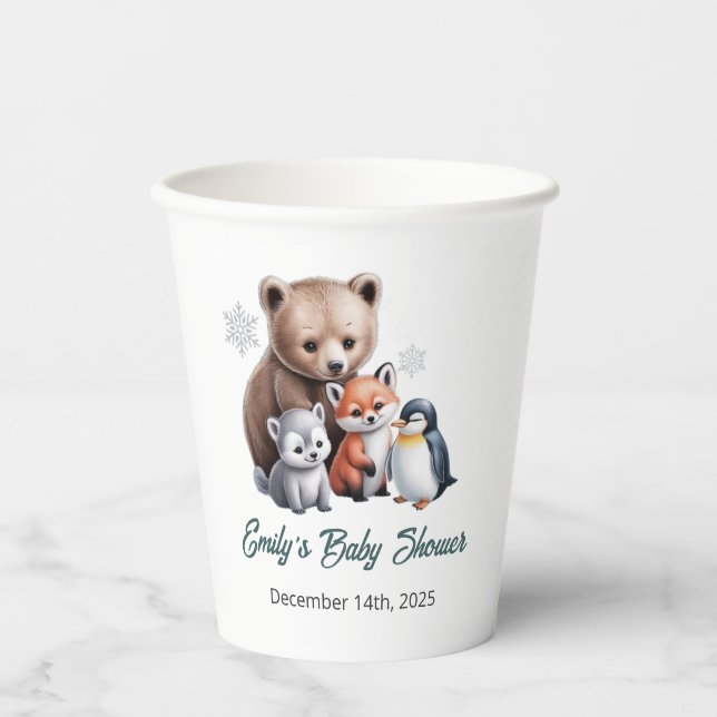 Winter Woodland Animals Baby Shower Paper Cup (Front)