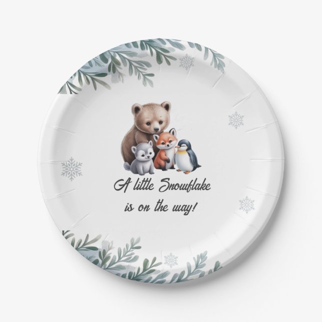 Winter Woodland Animals Baby Shower Paper Plate (Front)