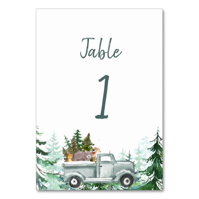 Winter Woodland Animals Baby Shower Table Number (Front)