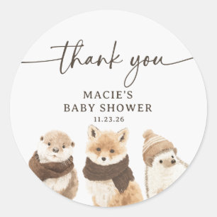Winter Woodland Animals Baby Shower Thank You Classic Round Sticker