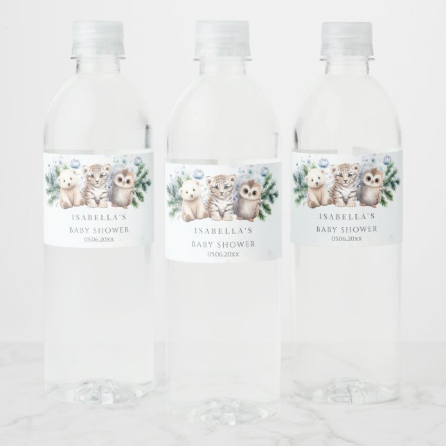 Winter Woodland Animals Baby Shower  Water Bottle Label (Bottles)