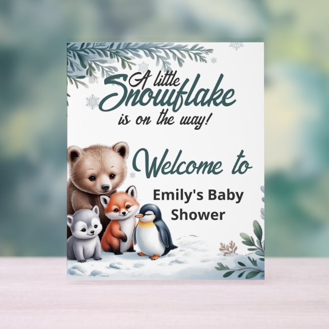 Winter Woodland Animals baby shower Welcome Acrylic Sign (Neutral)
