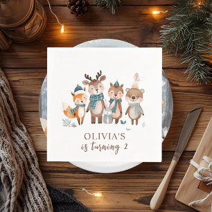 Winter Woodland Animals Birthday  Napkin