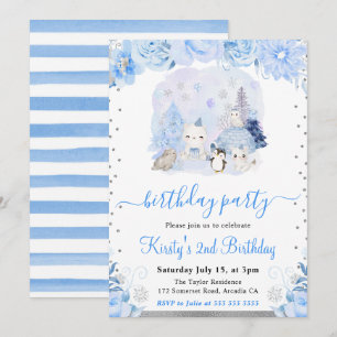 Winter Woodland Animals Birthday Party Invitation