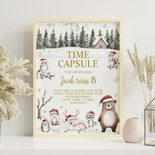 Winter Woodland Animals Birthday Time Capsule Sign