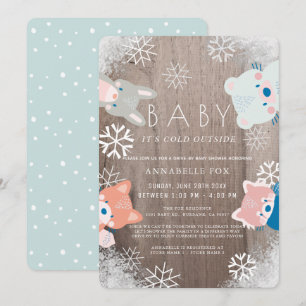 Winter Woodland Animals Blue Drive-by Baby Shower Invitation