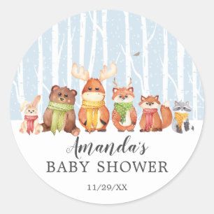 Winter Woodland Animals Boys Shower Favour Sticker