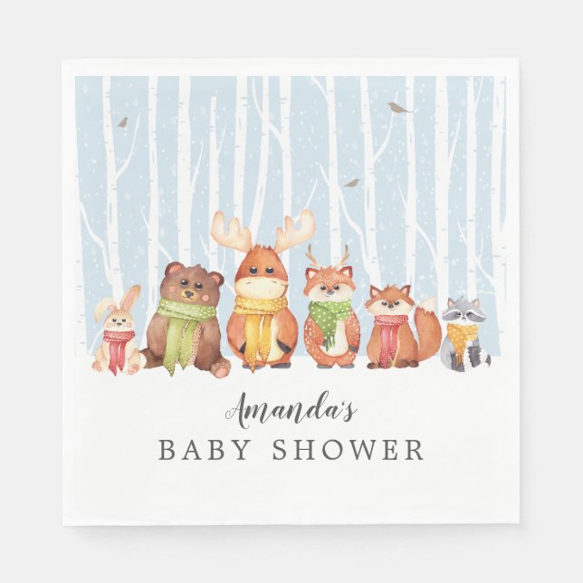 Winter Woodland Animals Boys Shower Paper Napkins (Front)