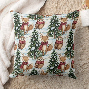 Winter Woodland Animals Christmas Pattern Cushion
