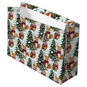 Winter Woodland Animals Christmas Pattern Large Gift Bag