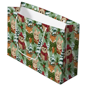 Winter Woodland Animals Christmas Pattern Large Gift Bag