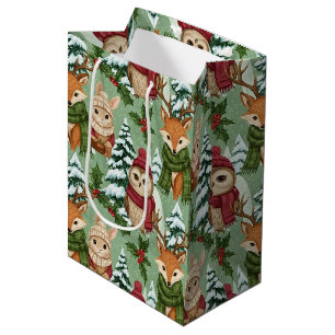 Winter Woodland Animals Christmas Pattern Medium Gift Bag