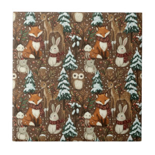 Winter Woodland Animals Christmas Pattern Tile